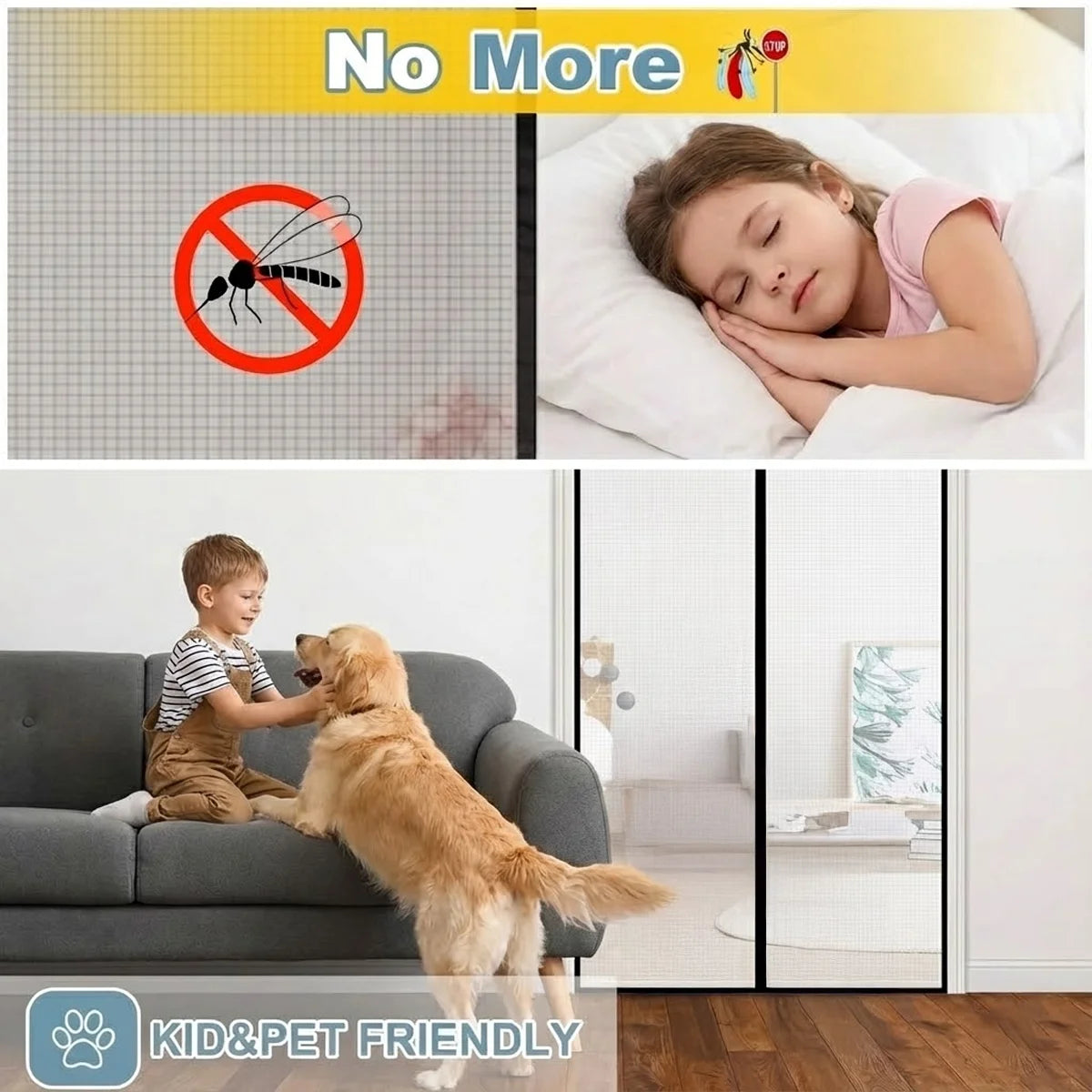 Black Magnetic Screen Door, Hands-Free Entry, Breathable Mesh, Mosquito & Insect Protection for Home