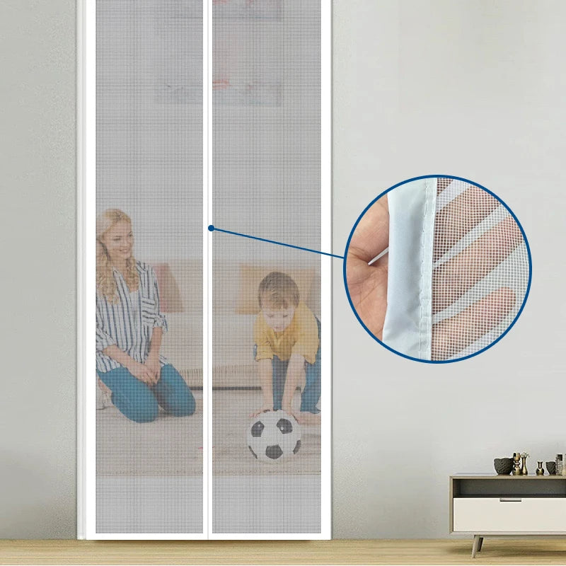 1 Set White Magnetic Mosquito and Insect Screen Door - Modern Invisible Mesh with Automatic Closing for Kitchen and Living Room