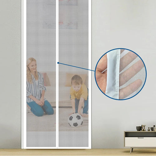 1 Set White Magnetic Mosquito and Insect Screen Door - Modern Invisible Mesh with Automatic Closing for Kitchen and Living Room