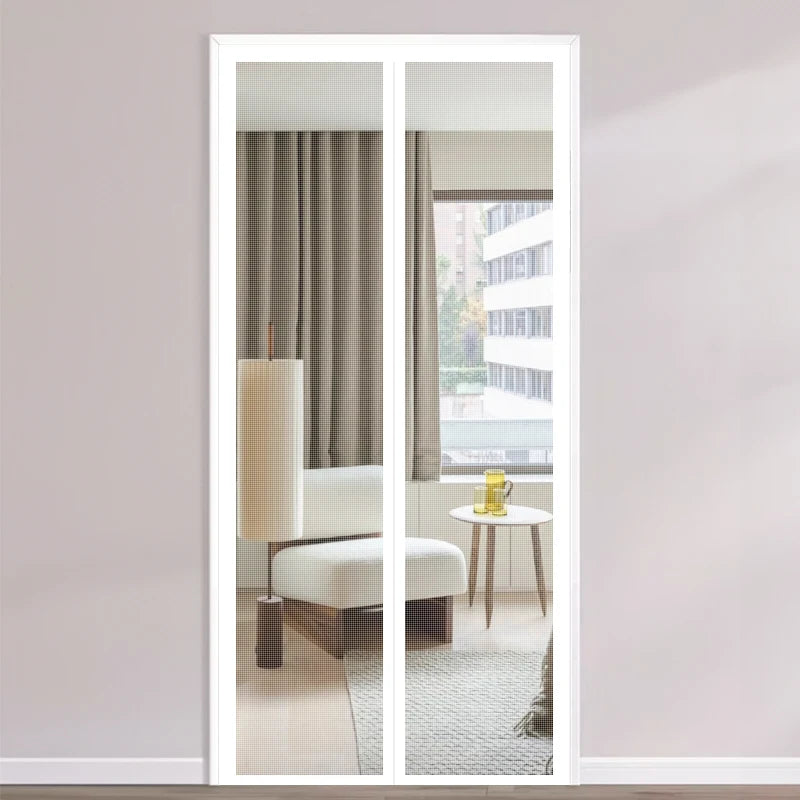 1 Set White Magnetic Mosquito and Insect Screen Door - Modern Invisible Mesh with Automatic Closing for Kitchen and Living Room