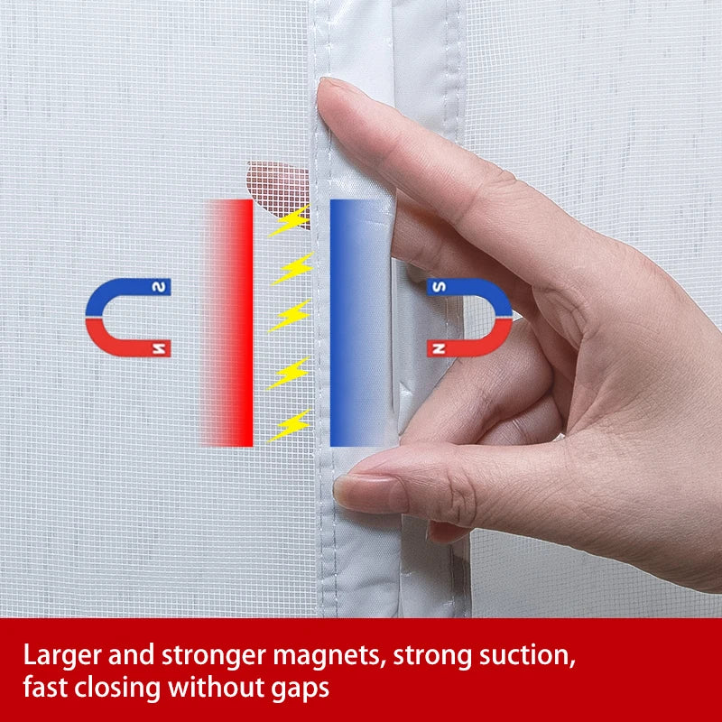 1 Set White Magnetic Mosquito and Insect Screen Door - Modern Invisible Mesh with Automatic Closing for Kitchen and Living Room